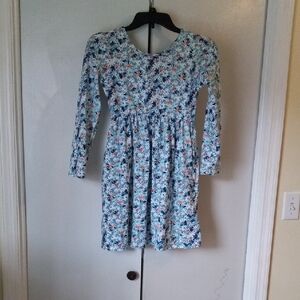Lands' End Girls' Light Blue Floral Long-Sleeve Dress